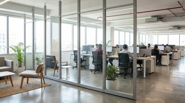 Demountable aluminium partition framing in adaptable office fitout