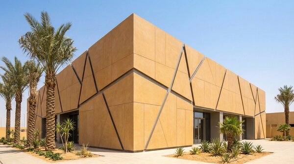 Porcelain façade tiles on contemporary building