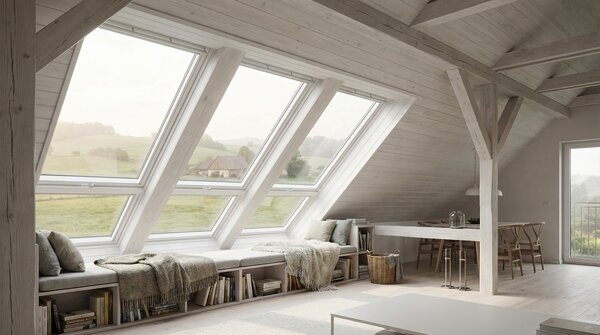 Triple-glazed roof windows and skylights in pitched roof